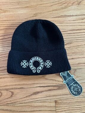 Chrome Hearts Black Beanie with White Emblem
